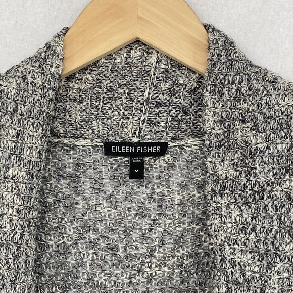 EILEEN FISHER Cardigan M Cotton Blend Marled Shawl Open Front Long Sleeve Gray - Picture 4 of 15
